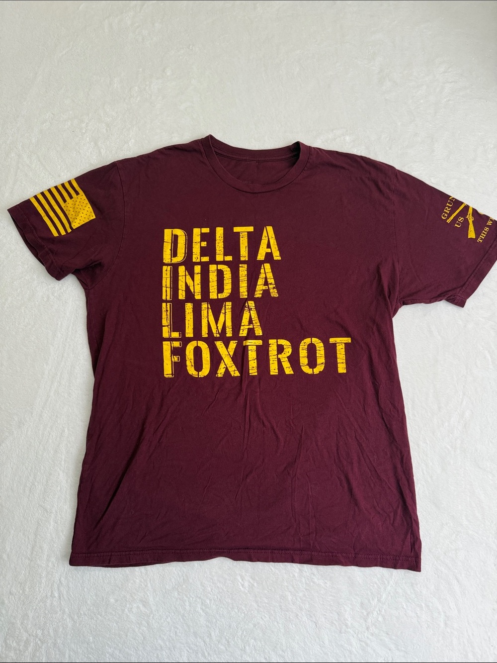 Grunt Style Maroon Short Sleeve Tee with Yellow Print